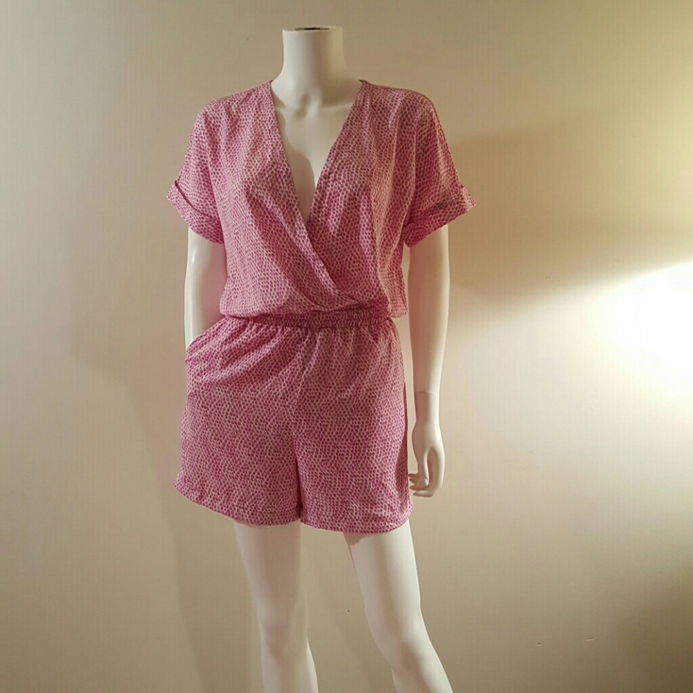 Bar III Purple Print Short Sleeve Romper