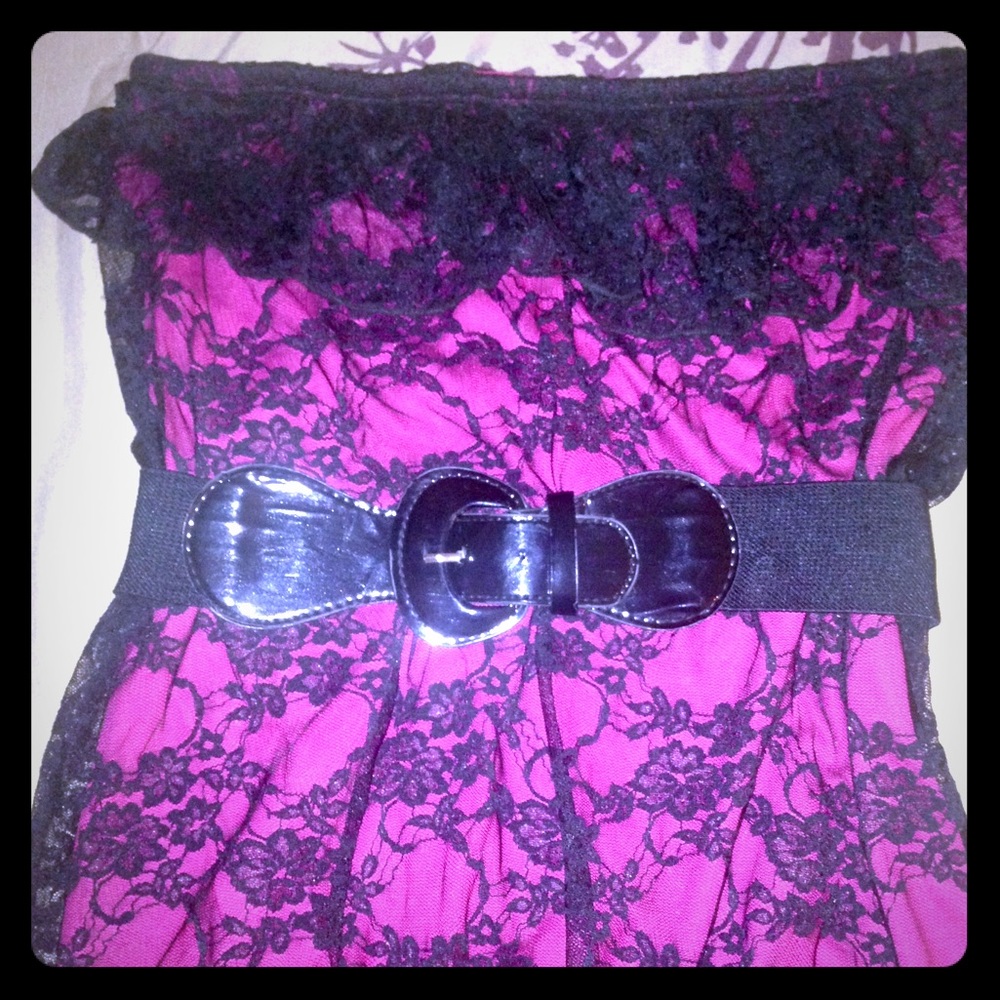 Strapless pink and lace belted top!✨