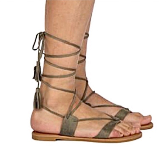 SZ 7.5 ONLY! Olive Suede Lace-Up Gladiator Sandal! NEW! - Picture 4 of 8