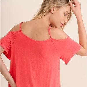 Umgee USA  Washed Open Shoulder Top