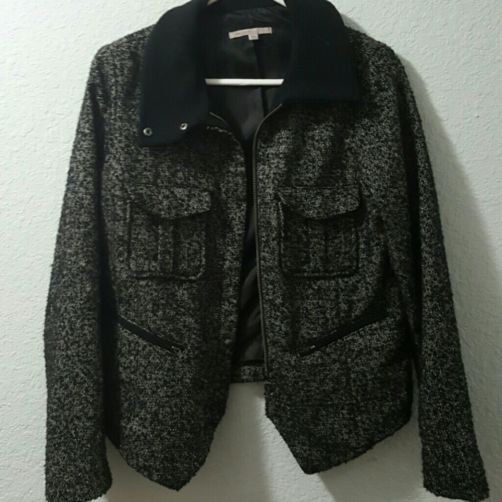 GAP BLK/WHT TEXTURED POLYESTER/WOOL LINED JACKET