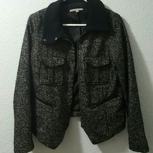 GAP BLK/WHT TEXTURED POLYESTER/WOOL LINED JACKET
