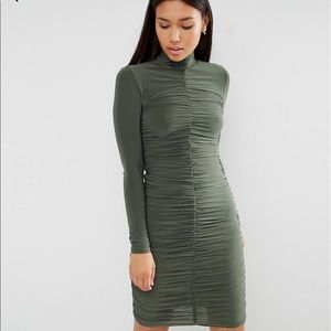 Long Sleeved Rouched Detail Skinky Dress
