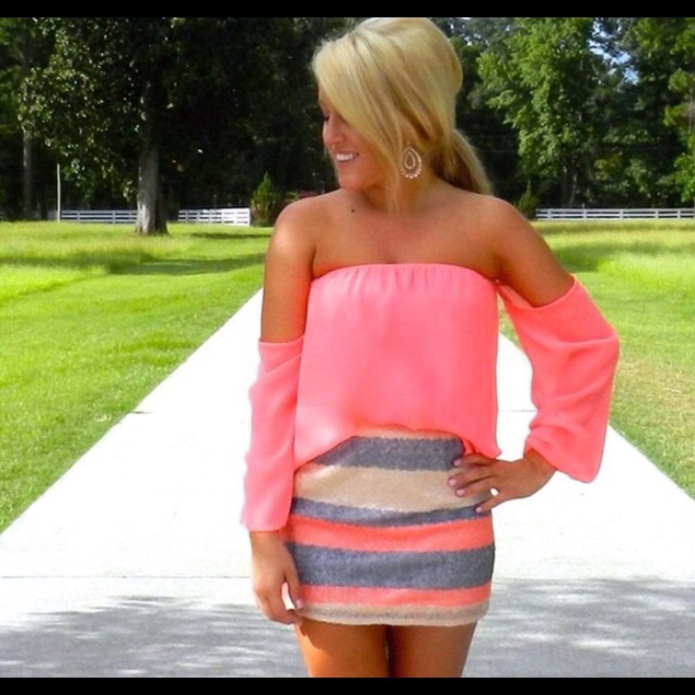 Neon pink off shoulder top