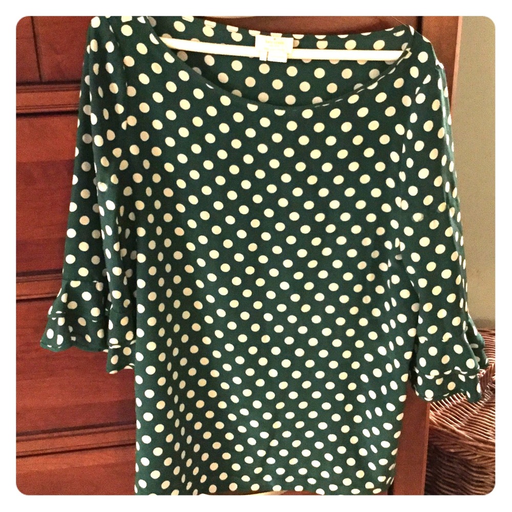 Kate Spade Green and White Polka Dot top.