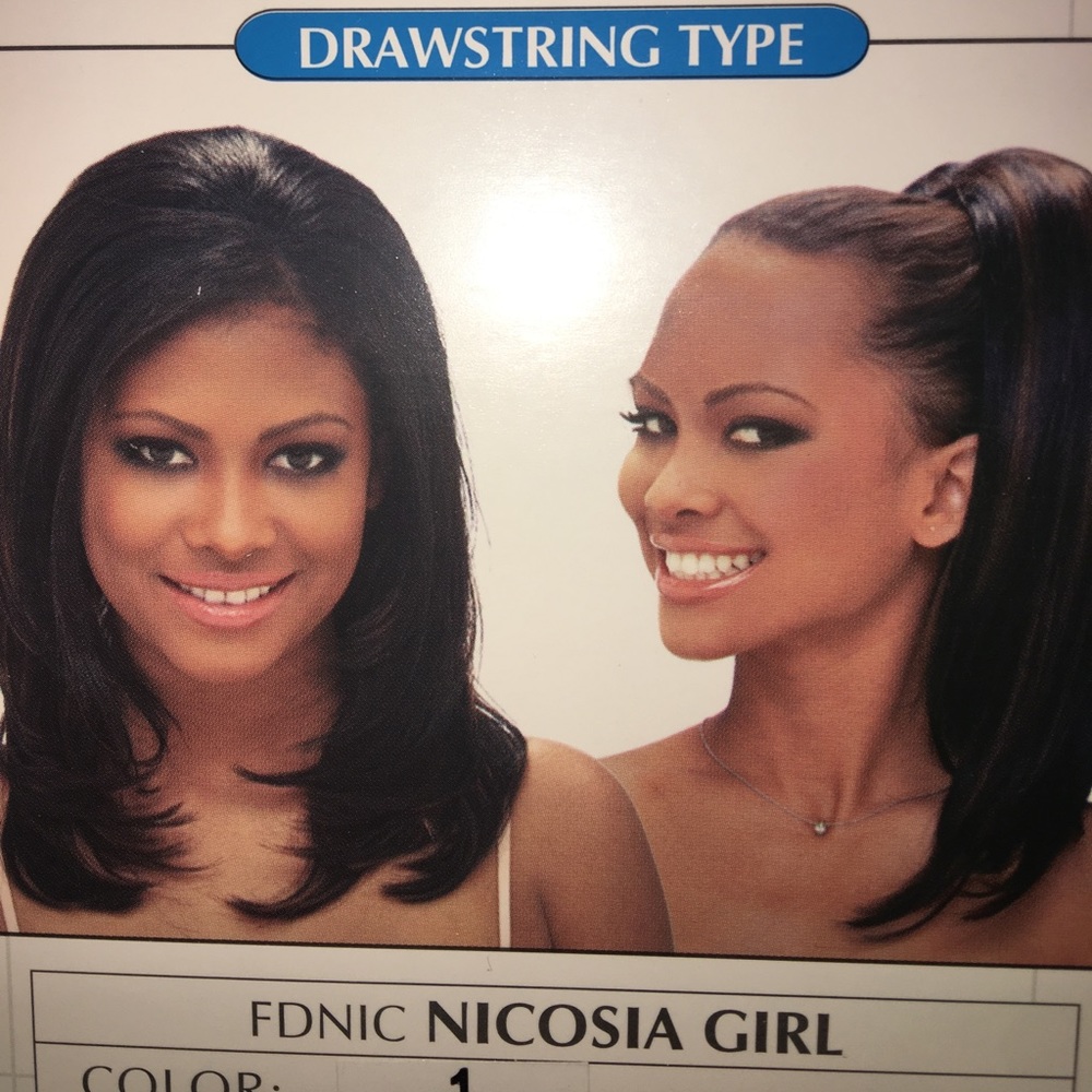 3/4 wig available in black or dark brown