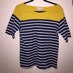 Yellow, white, and blue stripped top!