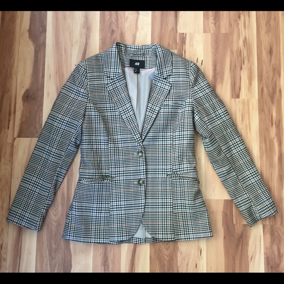 H&M Jackets & Blazers - H&M Women's Plaid Blazer Brown Ivory Blue Size 10