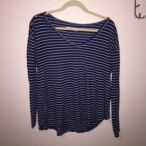 Long sleeve navy blue and white stripped shirt