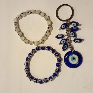Evil eye bracelet and key chain set