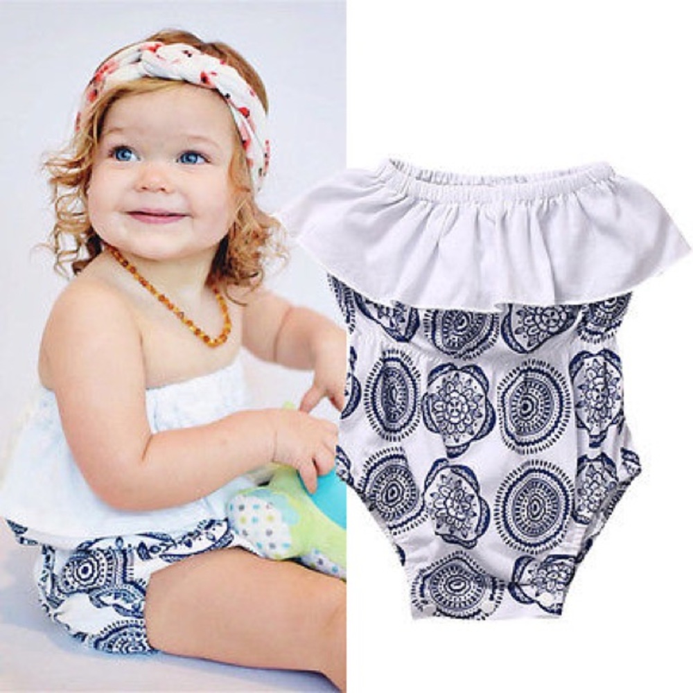 Adorable Blue/White Print Romper