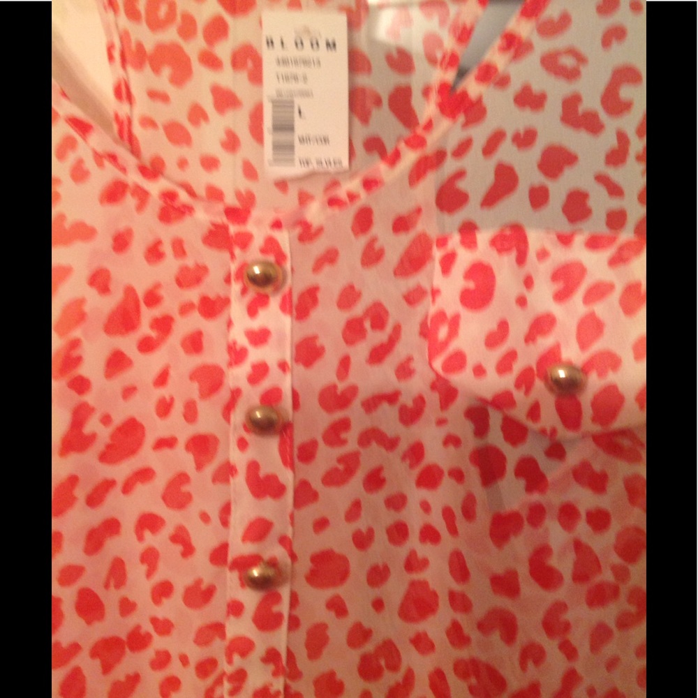 NWT Bloom red and white sheer blouse gold buttons