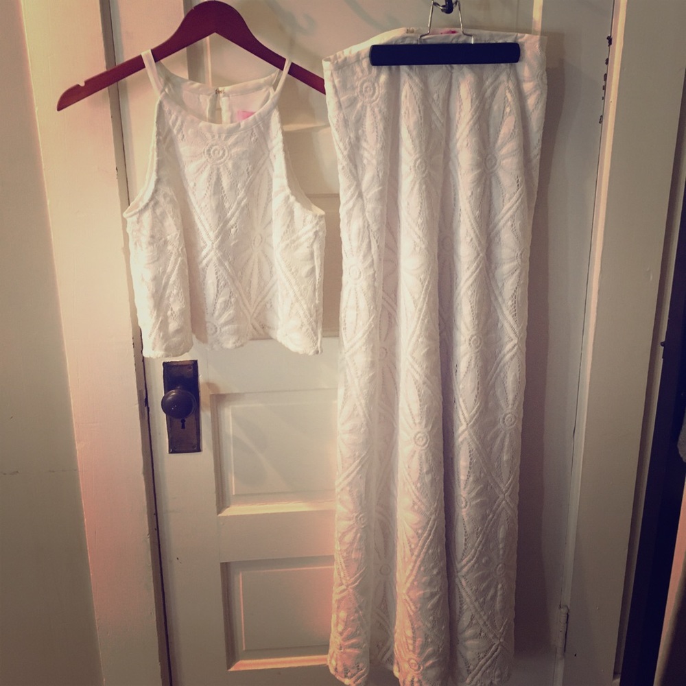 Lilly Pulitzer White Crochet Two Piece Set