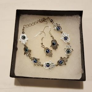 Evil eye hamsa bracelet and earring set