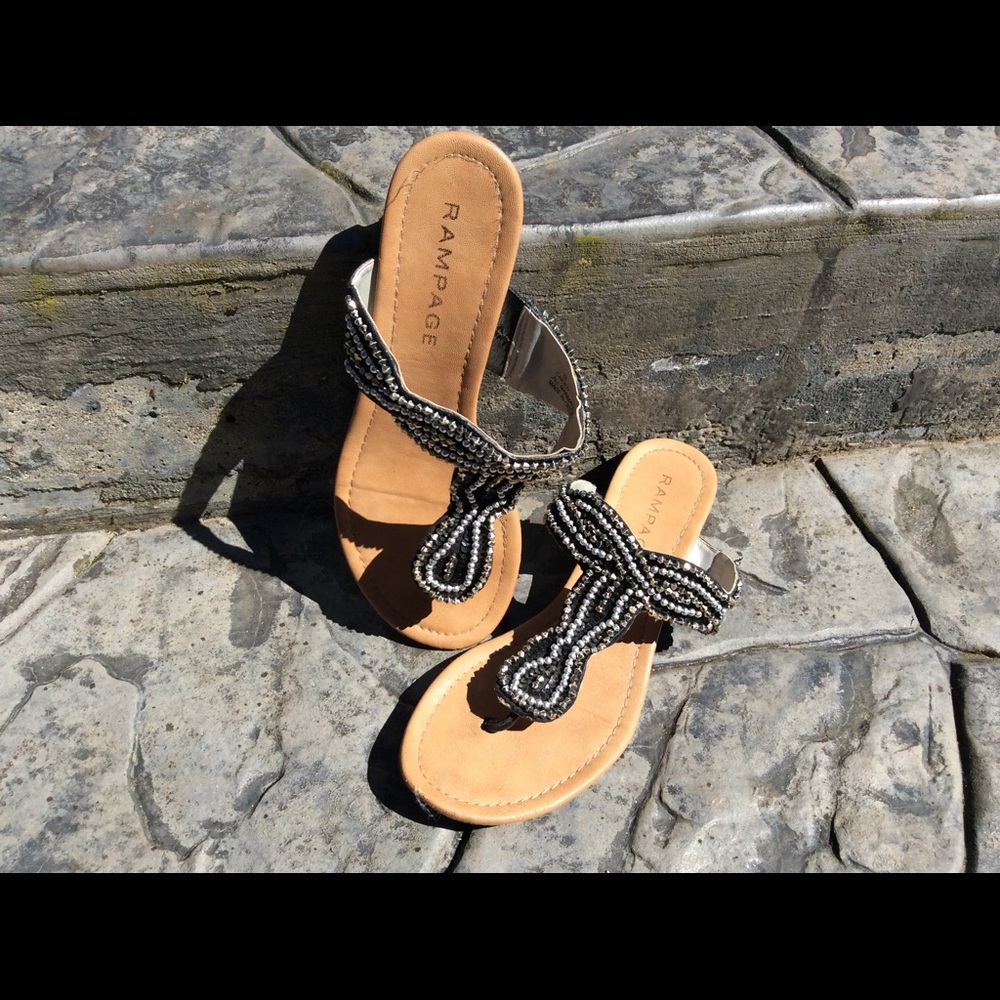 Gold and Black Slip on Sandals
