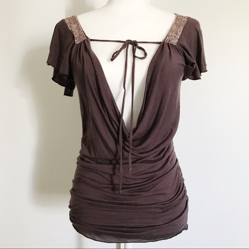 *PRICE DROP!* Brown Tied Sequin Top