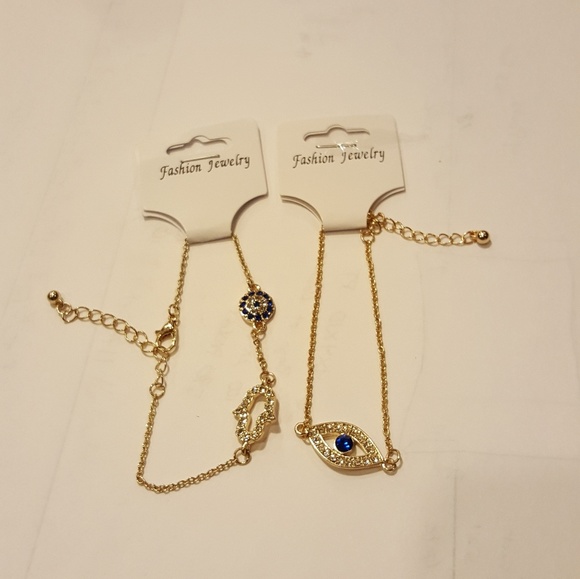Gold Plated Evil eye protector hamsa bracelet set - Picture 2 of 3