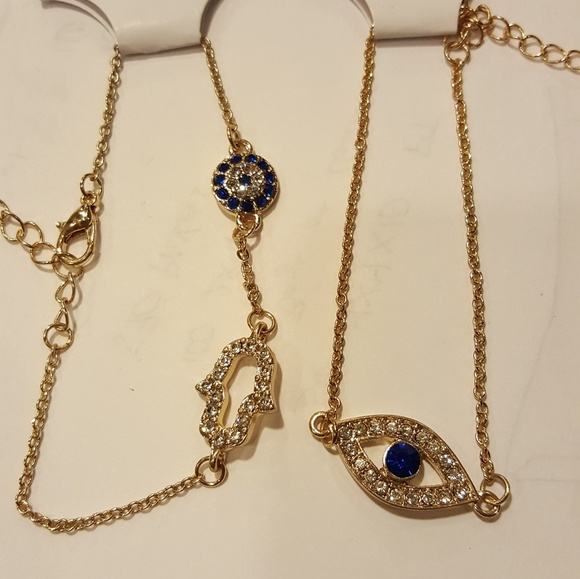 Gold Plated Evil eye protector hamsa bracelet set - Picture 3 of 3