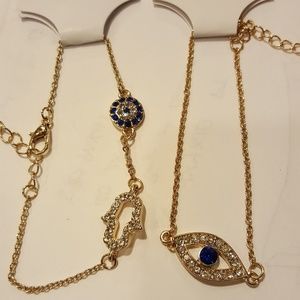 Gold Plated Evil eye protector hamsa bracelet set