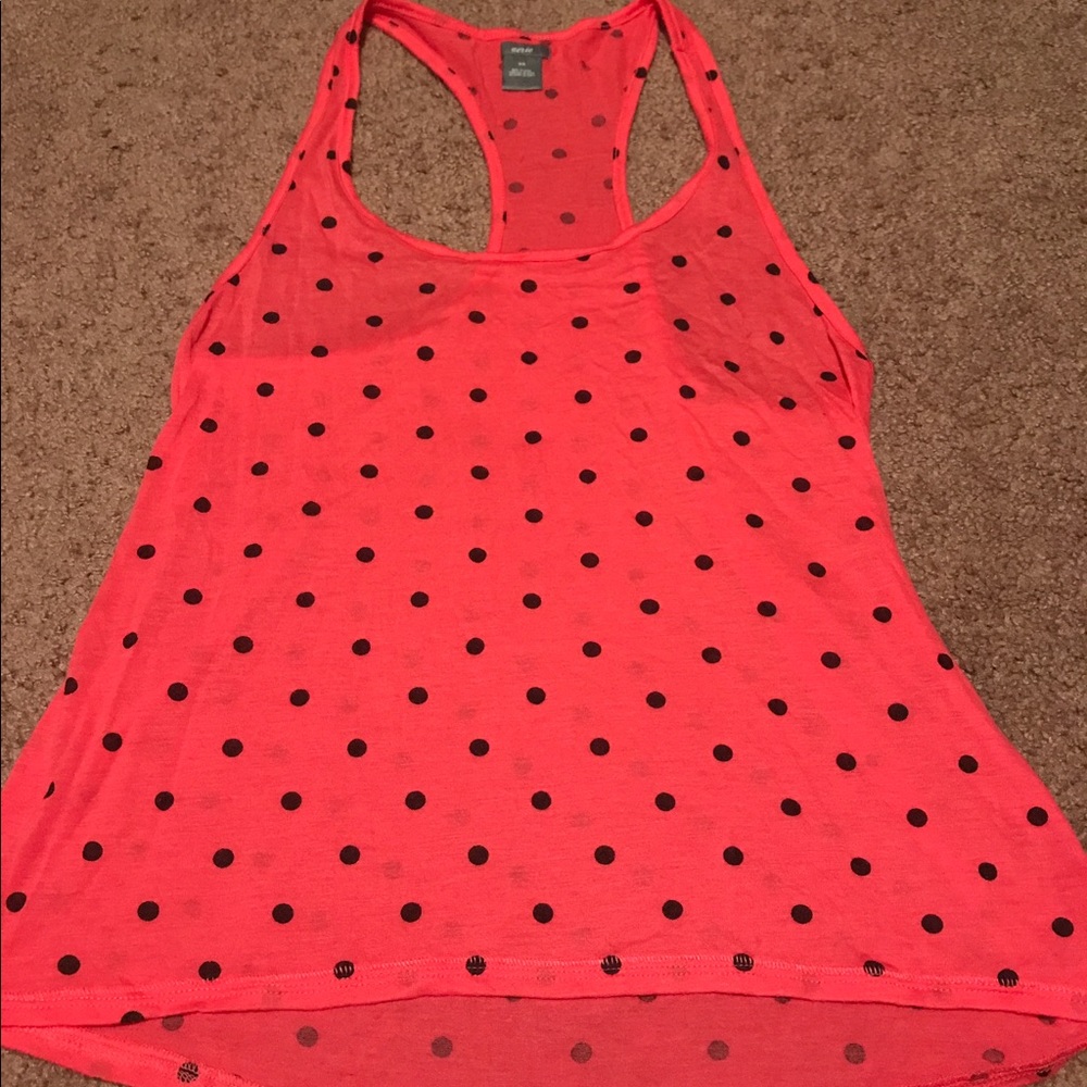 Aerie pink tank with black polka dots