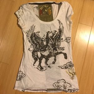 Small Rinsgspun White Tee with beading