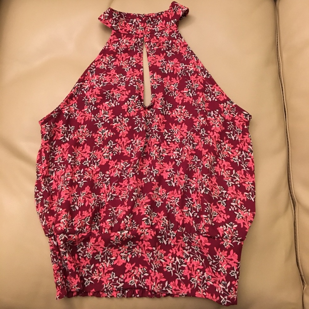 Express Floral High Neck Keyhole Hem Tank XXS