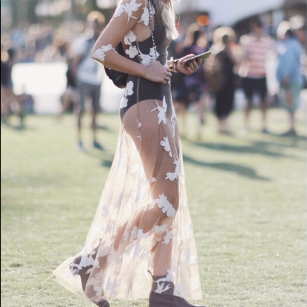 Sheer Floral Festival beach coverup - maxi dress