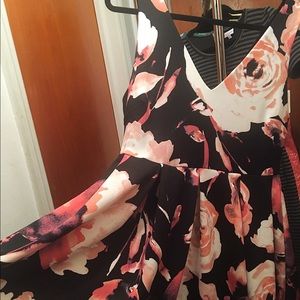 1X Black Pink Watercolor Rose Dress