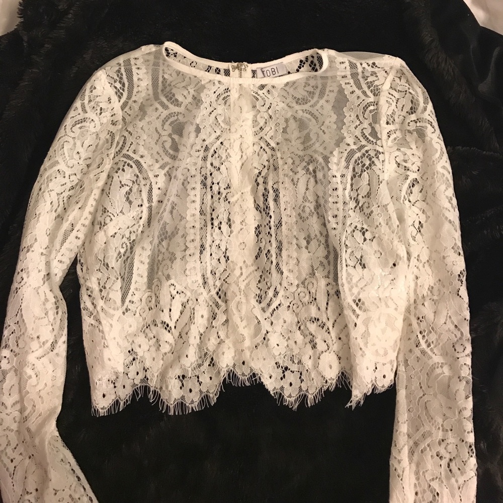 TOBI laced zipper back crop top