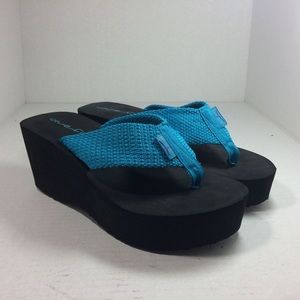 Blue Fin Platform Aqua Blue Woven Strap Flip Flop