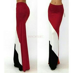 Elastic High Waist Block Color Maxi Dress Skirt
