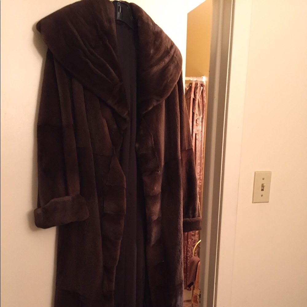 Full length Mahogany Sheared Mink Belted Coat