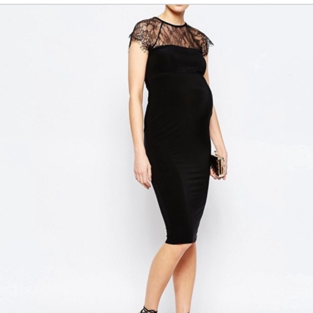 ASOS Maternity Lace Bodycon Midi Dress - Black