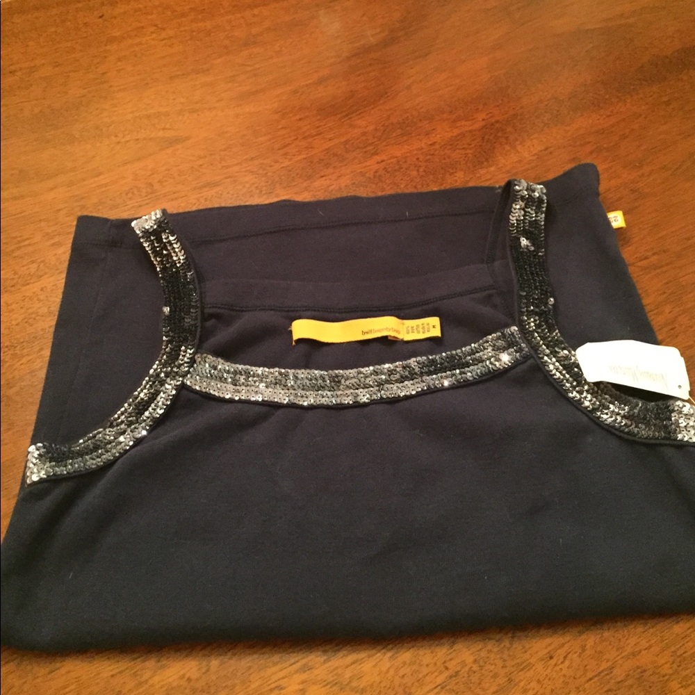 Twill Navy Trimmed Sequin Tank