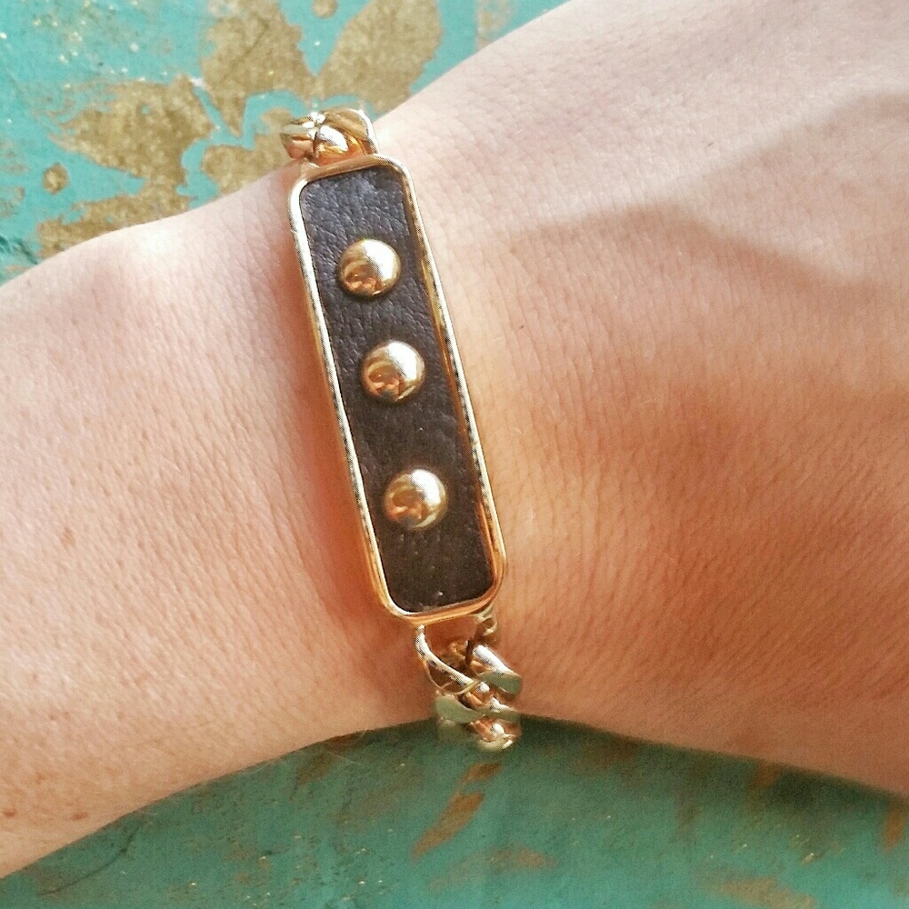 NISSA LEATHER & 18K GOLD CLAD ID BRACELET
