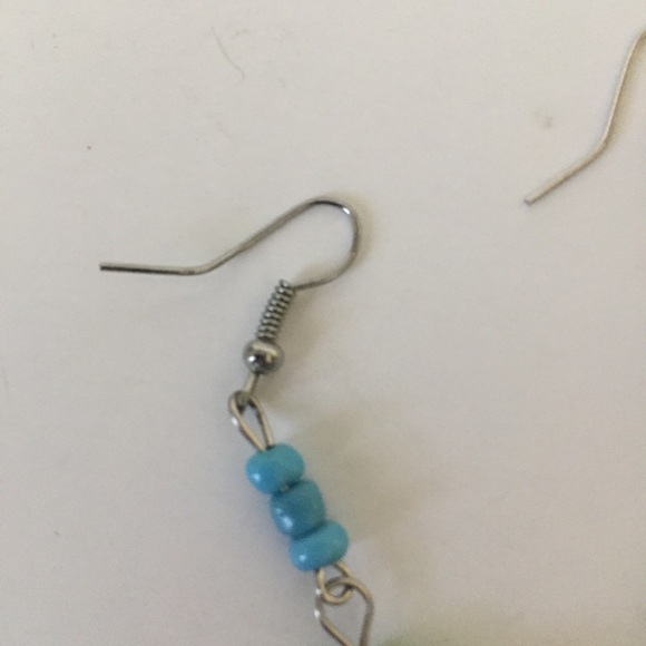 Green & Turquoise Beaded Earrings w/ Silver Hooks - Picture 3 of 4