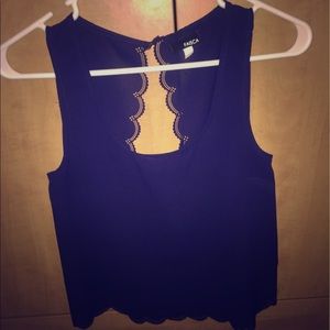 Navy scalloped top with open back