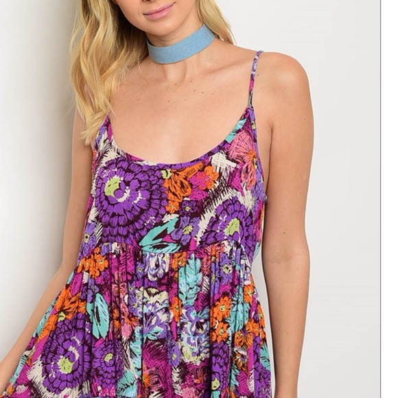 LAST Purple Floral Print Open Back Dress - Picture 2 of 3