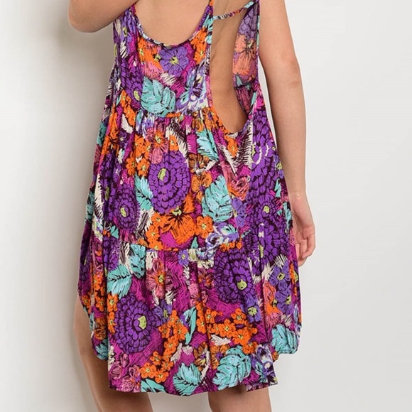 LAST Purple Floral Print Open Back Dress - Picture 3 of 3