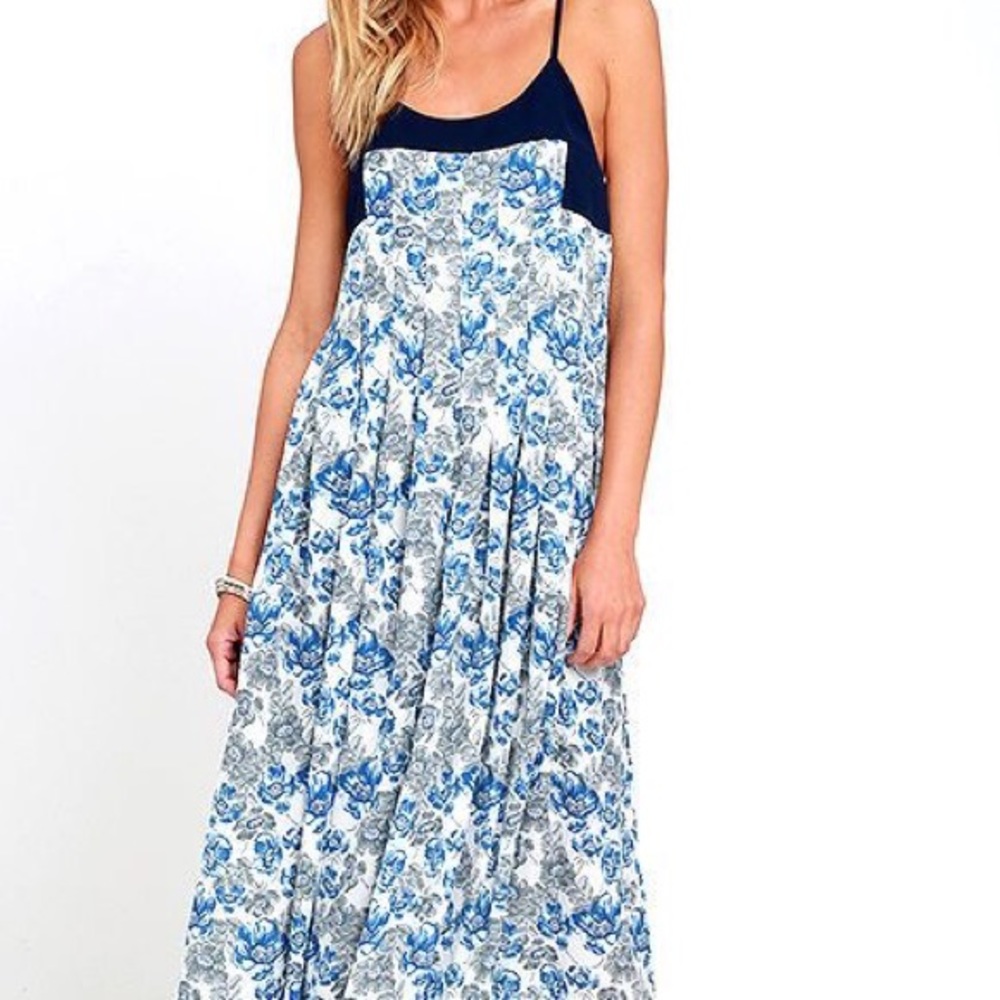 Blue Floral Print Maxi Dress