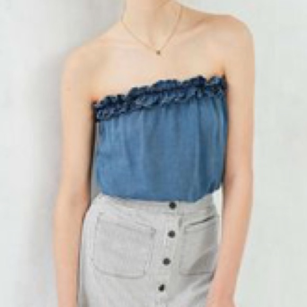 UO Ruffle Chambray Tube Top
