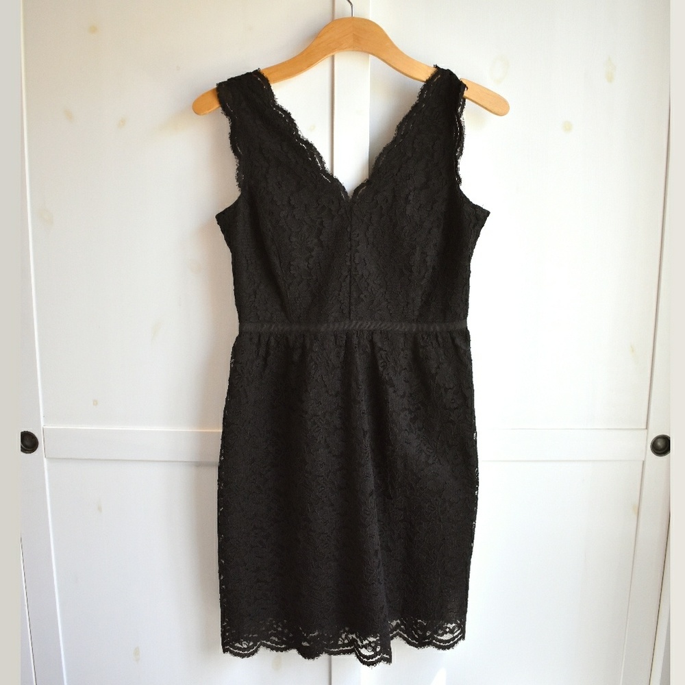 LOFT Scallop Edge Lace Black Dress