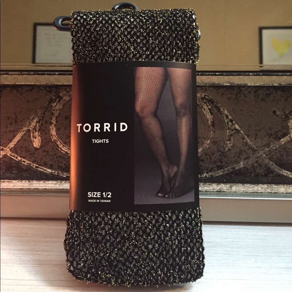 Torrid gold and black fishnet tights