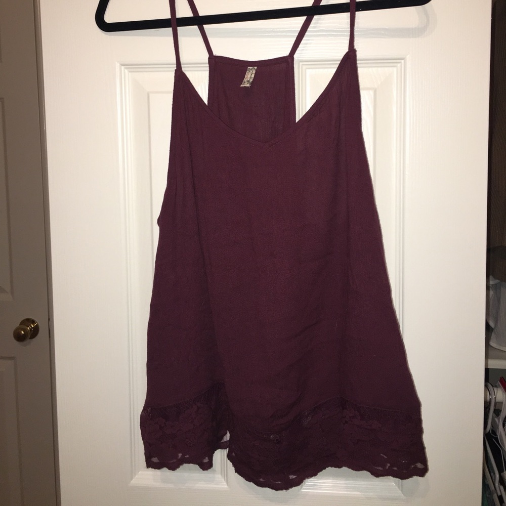 Free People Intimates Maroon Lace Tank