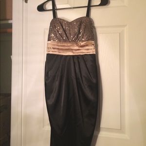 satin black & gold mini cocktail dress