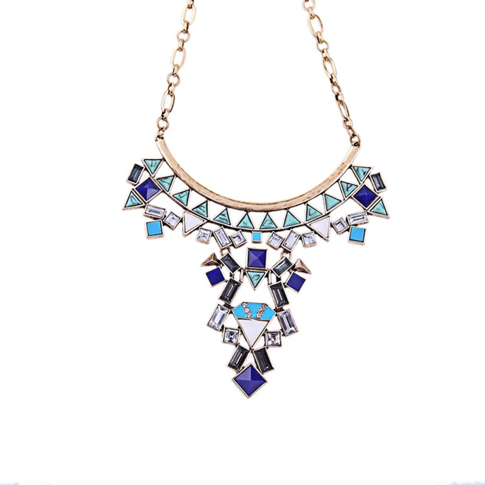 Green Blue Multicolor Marble Statement Necklace - Picture 2 of 4