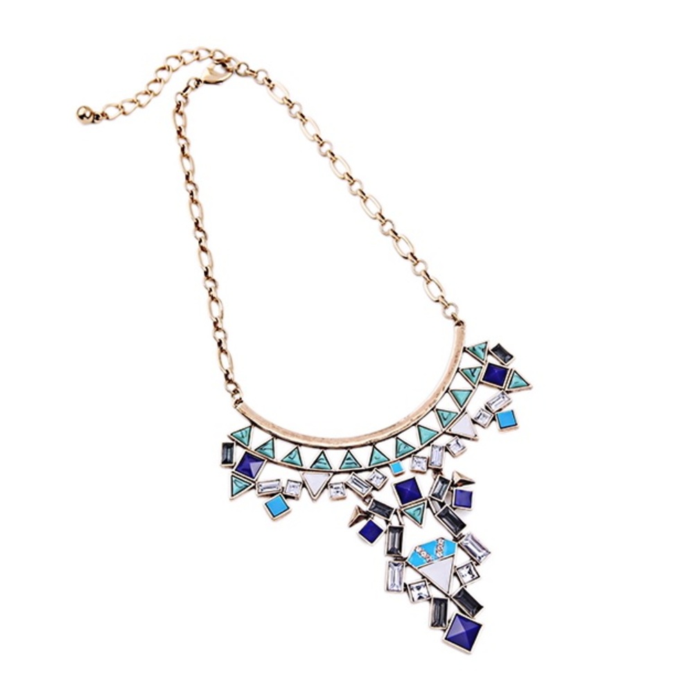 Green Blue Multicolor Marble Statement Necklace - Picture 3 of 4