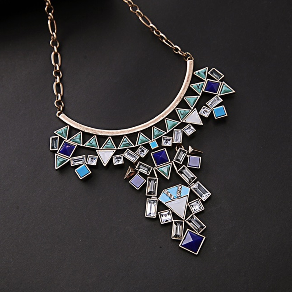 Green Blue Multicolor Marble Statement Necklace - Picture 4 of 4