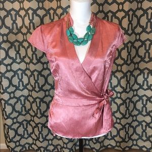 Faux Crinkled Silk Wrap Shirt