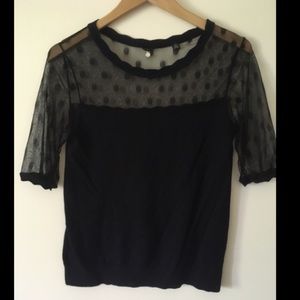 Blouse with Polka Dot Mesh Sleeves